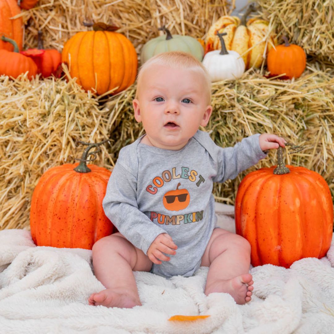 Coolest Pumpkin Long Sleeve Bodysuit - Gray