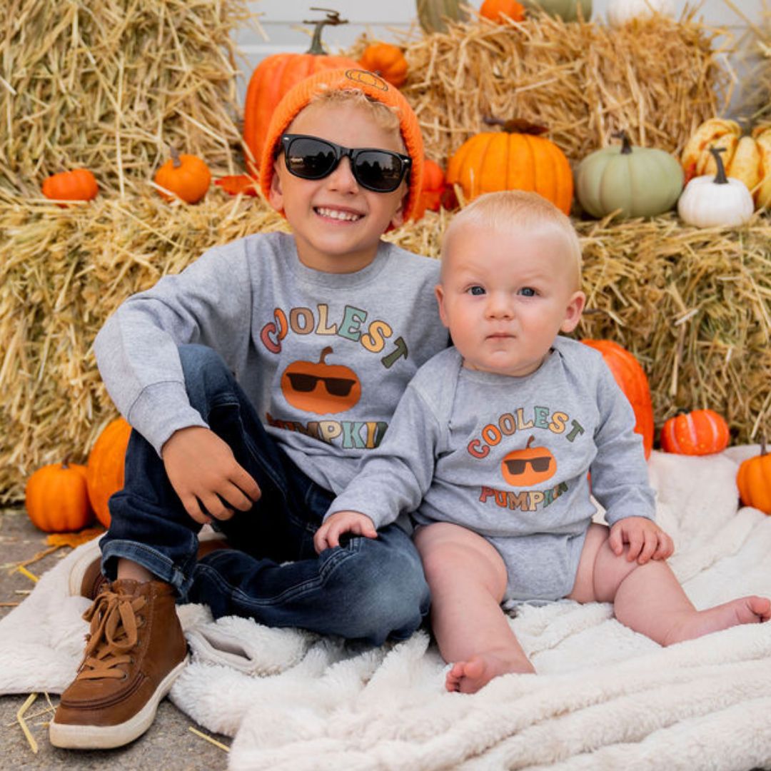 Coolest Pumpkin Long Sleeve Bodysuit - Gray