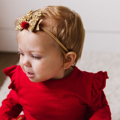 Gold Reindeer Christmas Bow Baby Headband