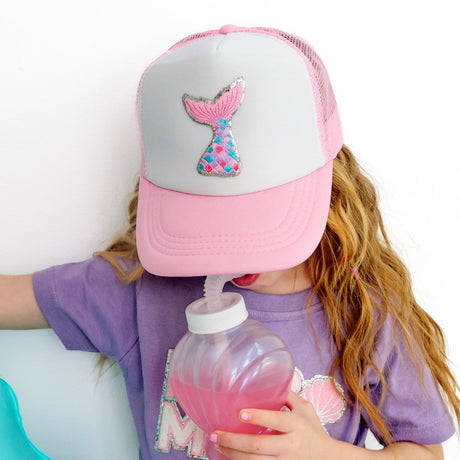 Mermaid Tail Patch Trucker Hat - Pink/White