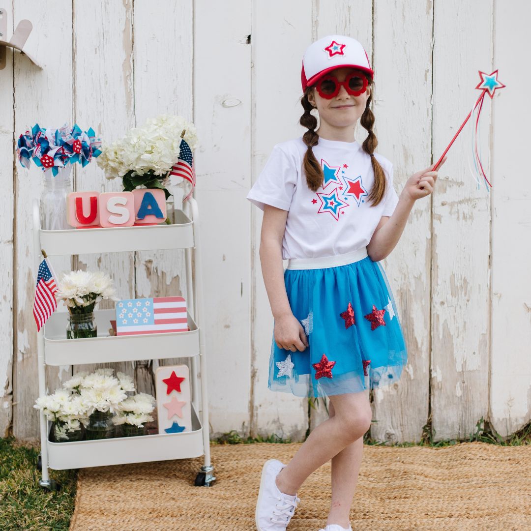 Patriotic Star Short Sleeve T-Shirt - White - HoneyBug 