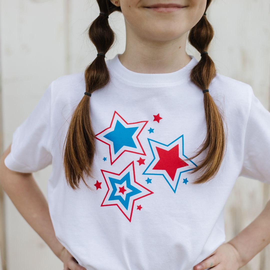 Patriotic Star Short Sleeve T-Shirt - White - HoneyBug 