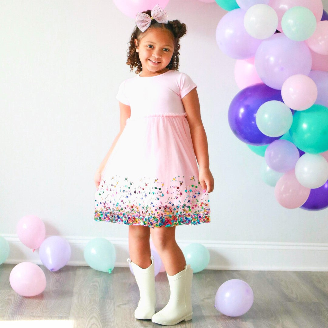 Pink Confetti Short Sleeve Tutu Dress - HoneyBug 