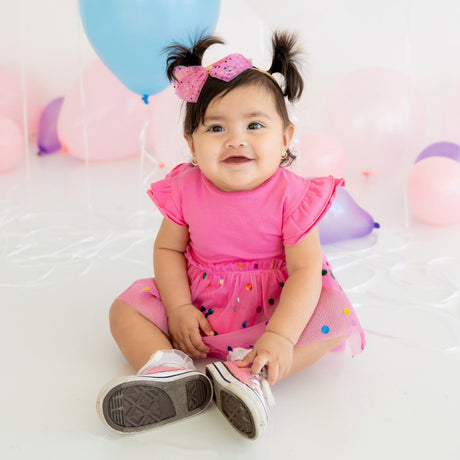 Raspberry Confetti Short Sleeve Tutu Bodysuit - HoneyBug 