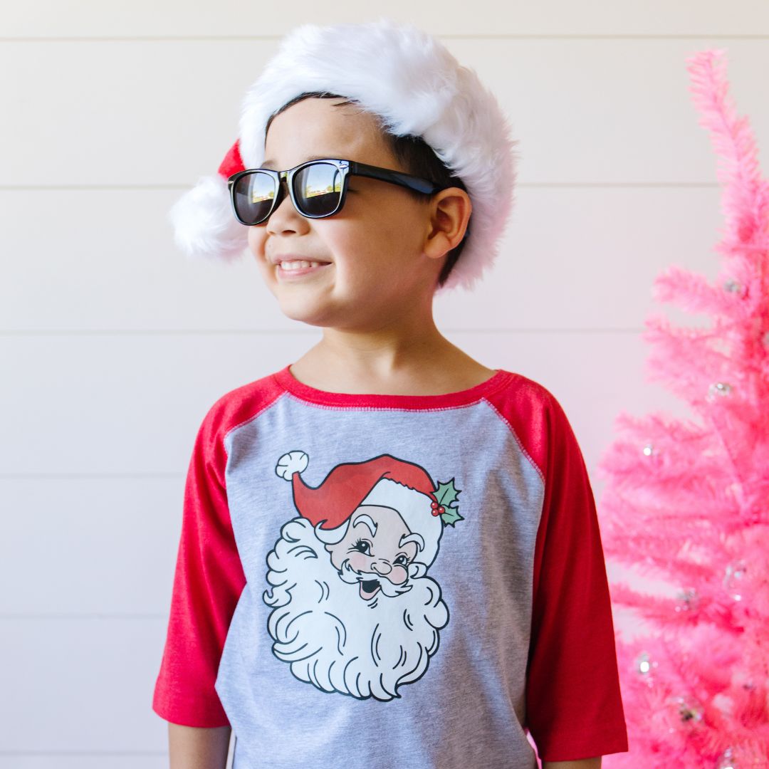 Retro Santa Christmas 3/4 Shirt - Heather/Red