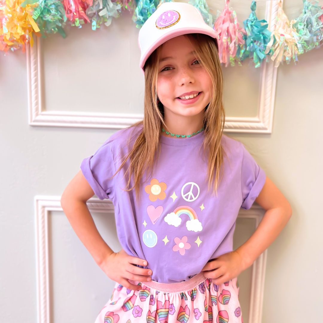 Happy Doodle Short Sleeve T-Shirt - Lavender - HoneyBug 