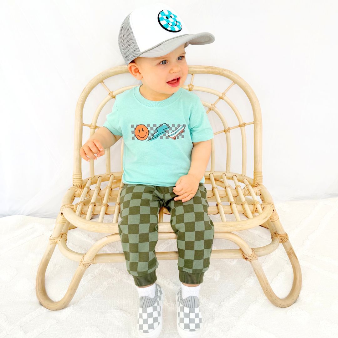 Happy Skater Dude Short Sleeve T-Shirt - Aqua - HoneyBug 