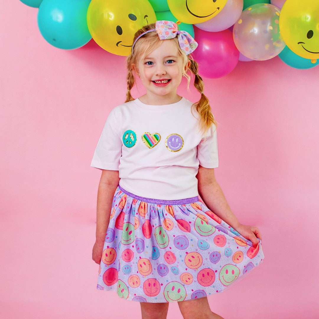 Peace, Love, Smile Patch Short Sleeve T-Shirt - Ballet - HoneyBug 