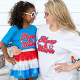 Stars and Stripes Patch Short Sleeve T-Shirt - Mid-Blue - HoneyBug 