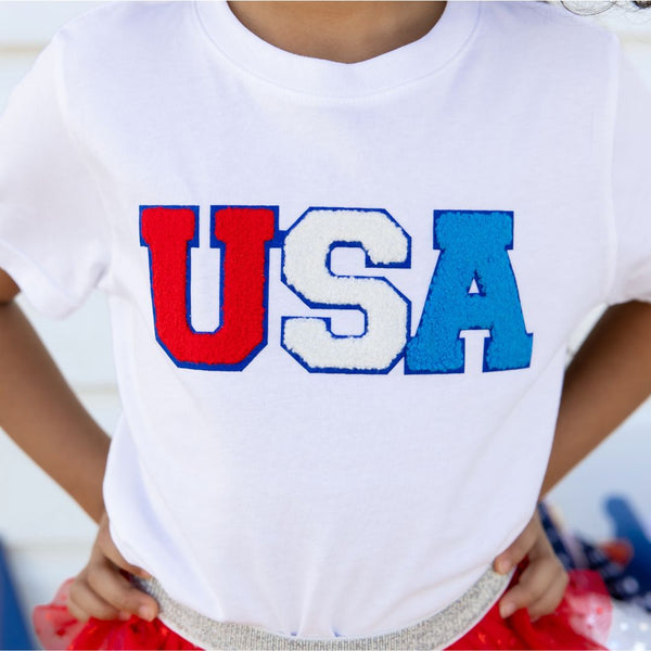 USA Patch Short Sleeve T-Shirt - White - HoneyBug 