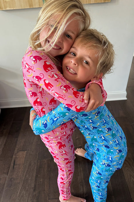 Long Sleeve Pajama Set - Monkeying Around Blue - HoneyBug 