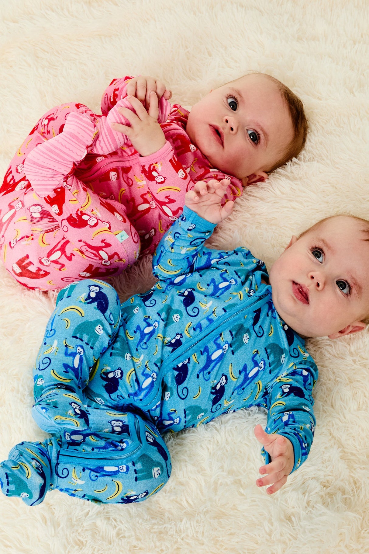 Soft & Stretchy Zipper Footie - Monkeying Around Pink - HoneyBug 