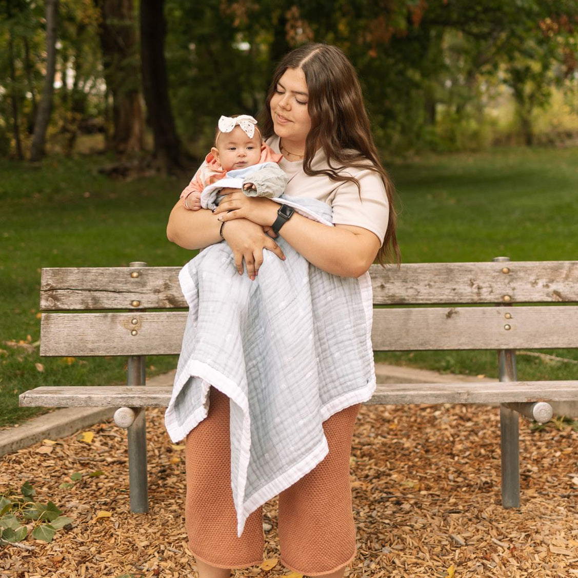 Cotton Muslin Baby Quilt - Blue Rainbow