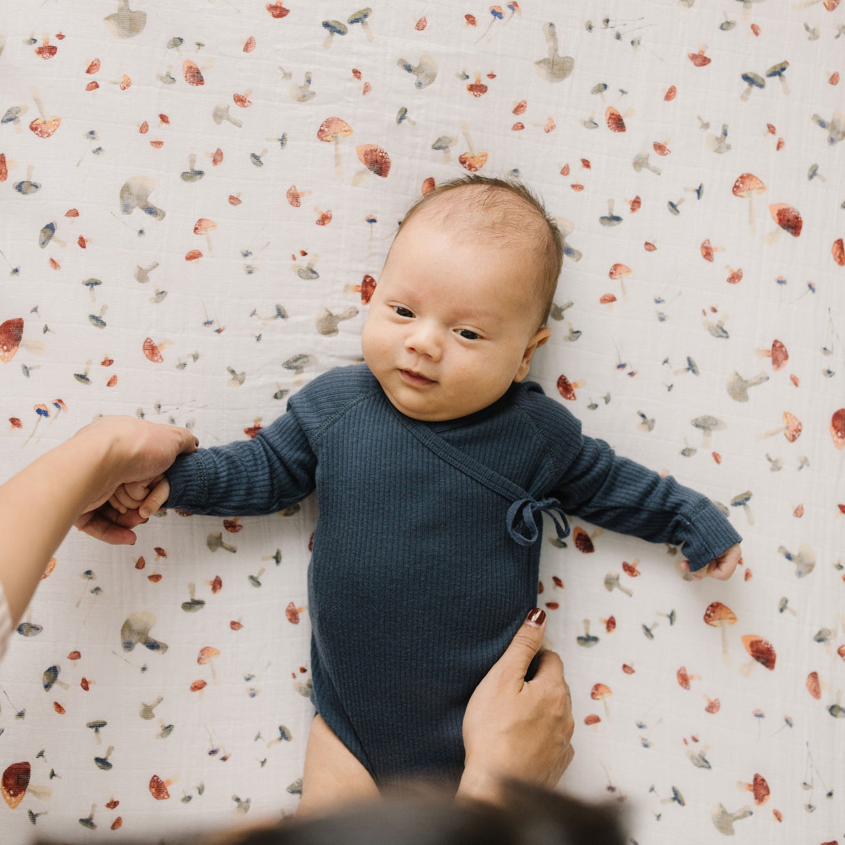 Cotton Muslin Crib Sheet - Mushrooms