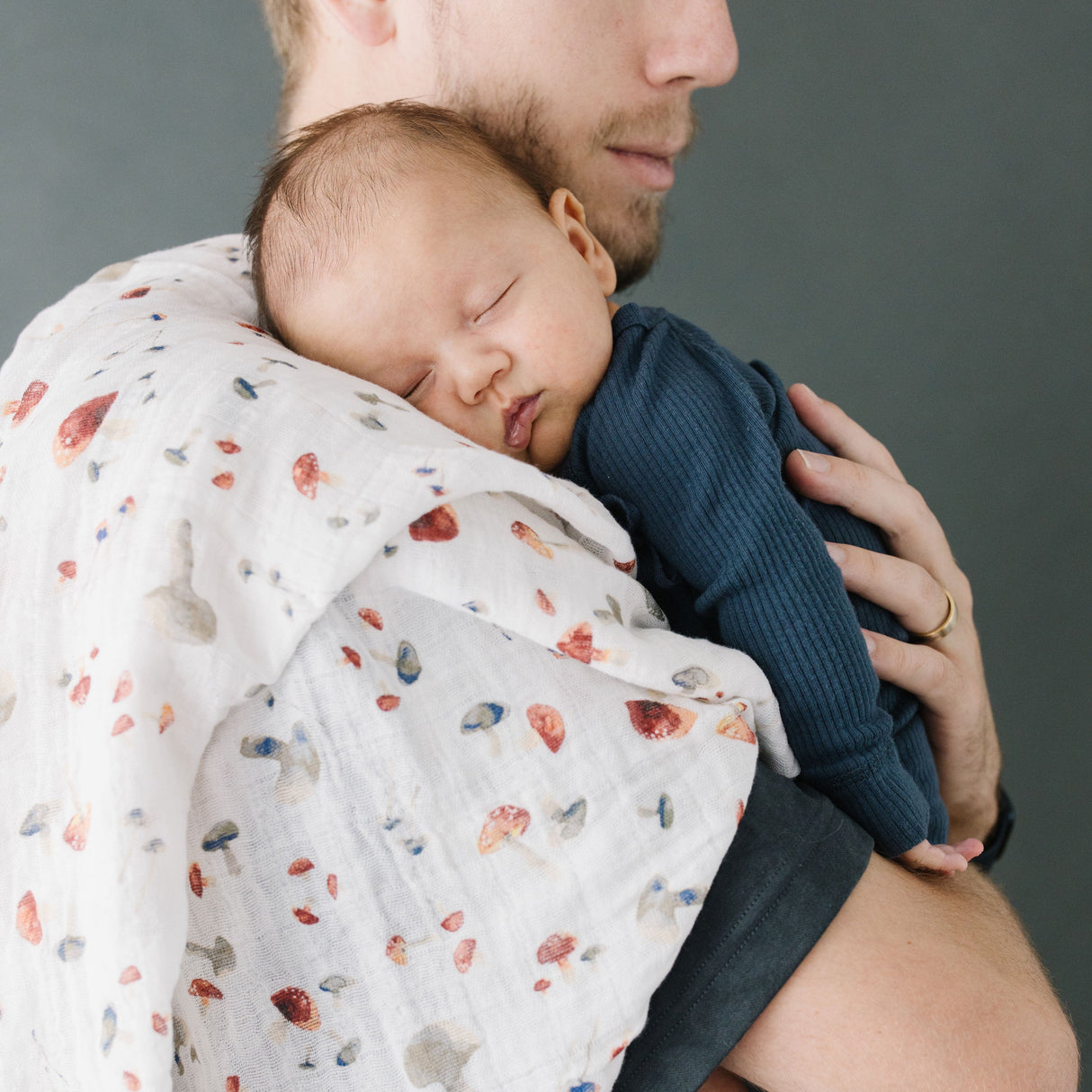 Cotton Muslin Swaddle Blanket - Mushrooms