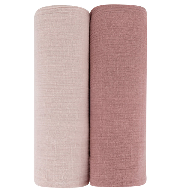 2 Pack Cotton Muslin Swaddle Blanket - Rosewater & Cranberry - HoneyBug 