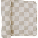 Taupe Checkered Muslin Swaddle Blanket - HoneyBug 