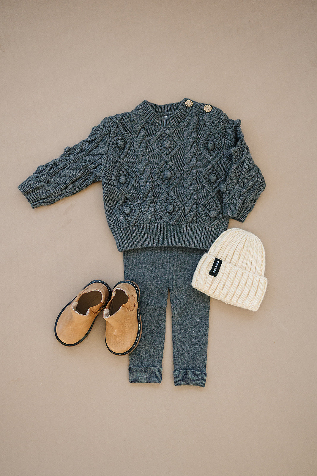 Cream Chunky Knit Beanie - HoneyBug 