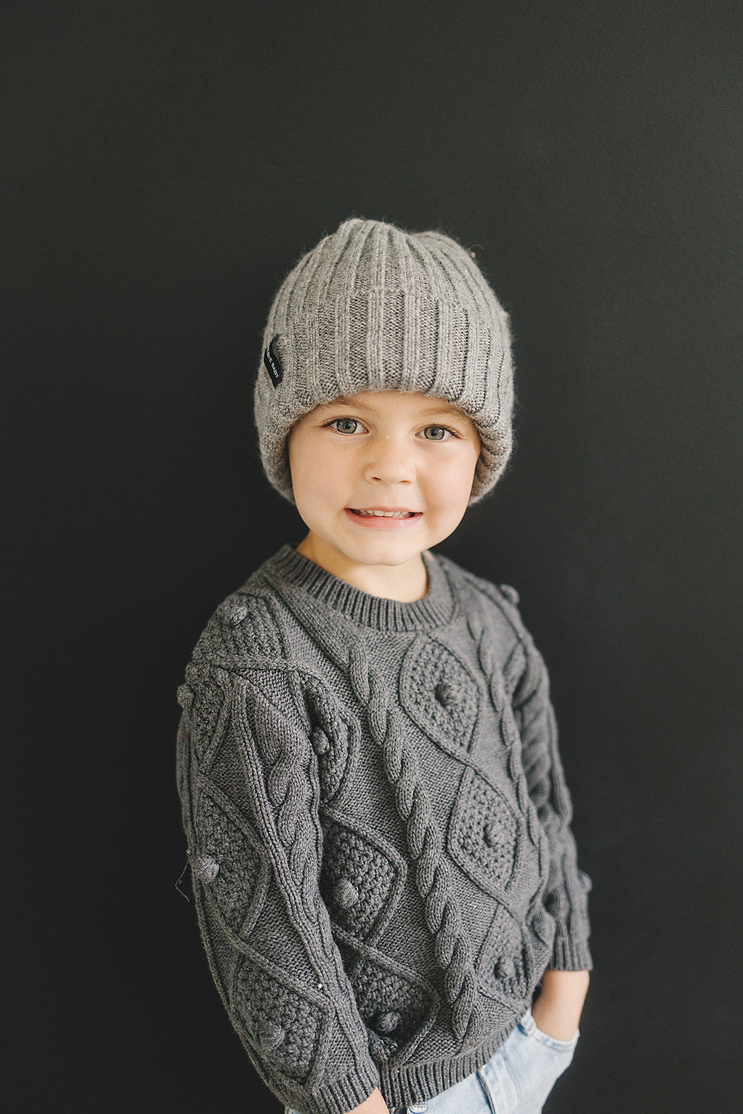 Grey Chunky Knit Beanie - HoneyBug 