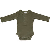 Winter Green Organic Snap Long Sleeve Ribbed Bodysuit