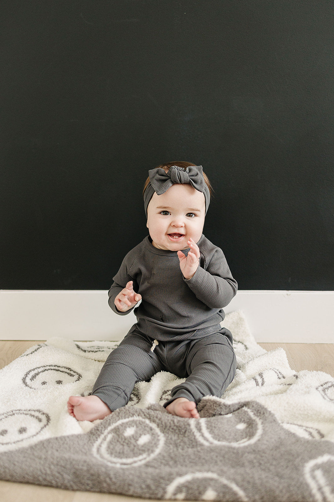 Charcoal Smiley Plush Blanket - HoneyBug 