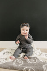 Charcoal Smiley Plush Blanket - HoneyBug 