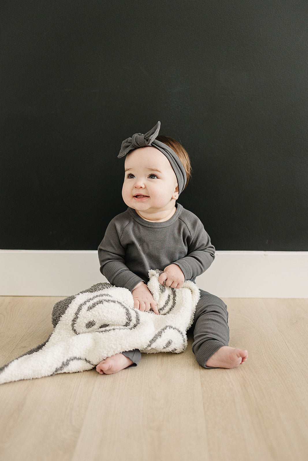 Charcoal Smiley Plush Blanket - HoneyBug 