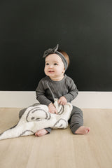 Charcoal Smiley Plush Blanket - HoneyBug 