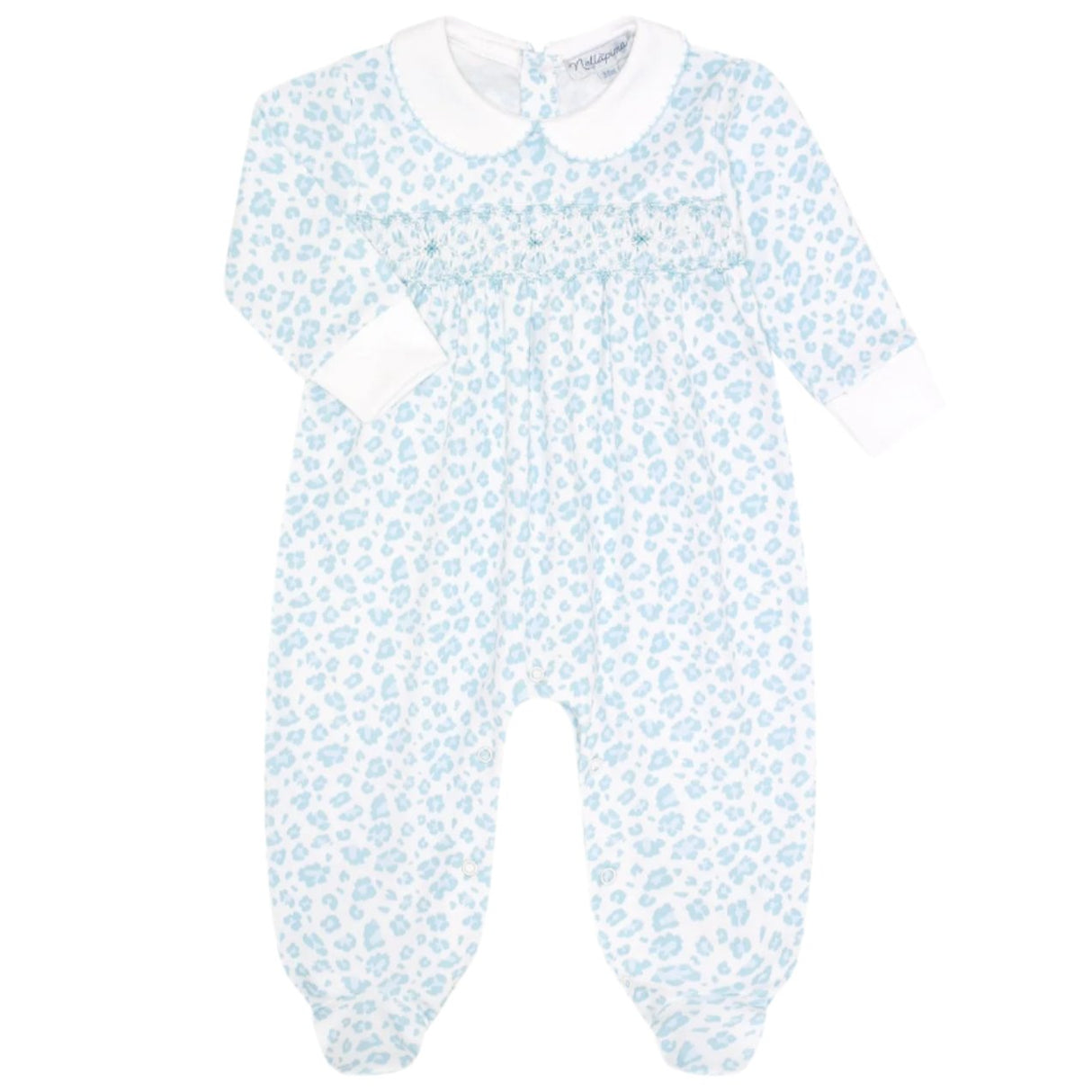 Blue Cheetah Print Smocked Footie