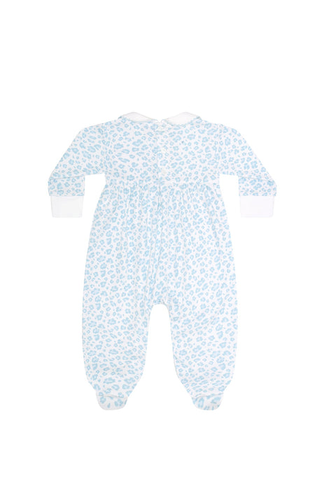 Blue Cheetah Print Smocked Footie