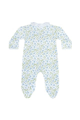 Blue Vines Print Crossover Footie - HoneyBug 