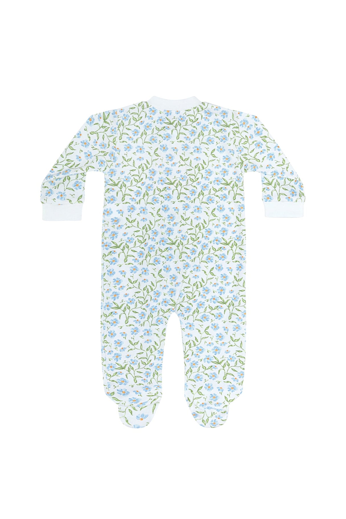 Blue Vines Print Zipper Footie - HoneyBug 