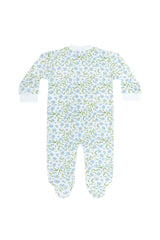 Blue Vines Print Zipper Footie - HoneyBug 