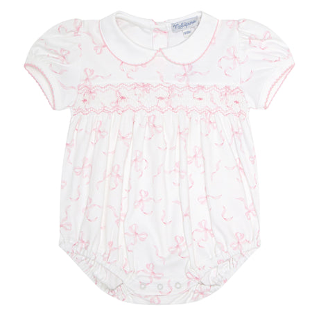 Charming Bows Print Smocked Bubble - HoneyBug 
