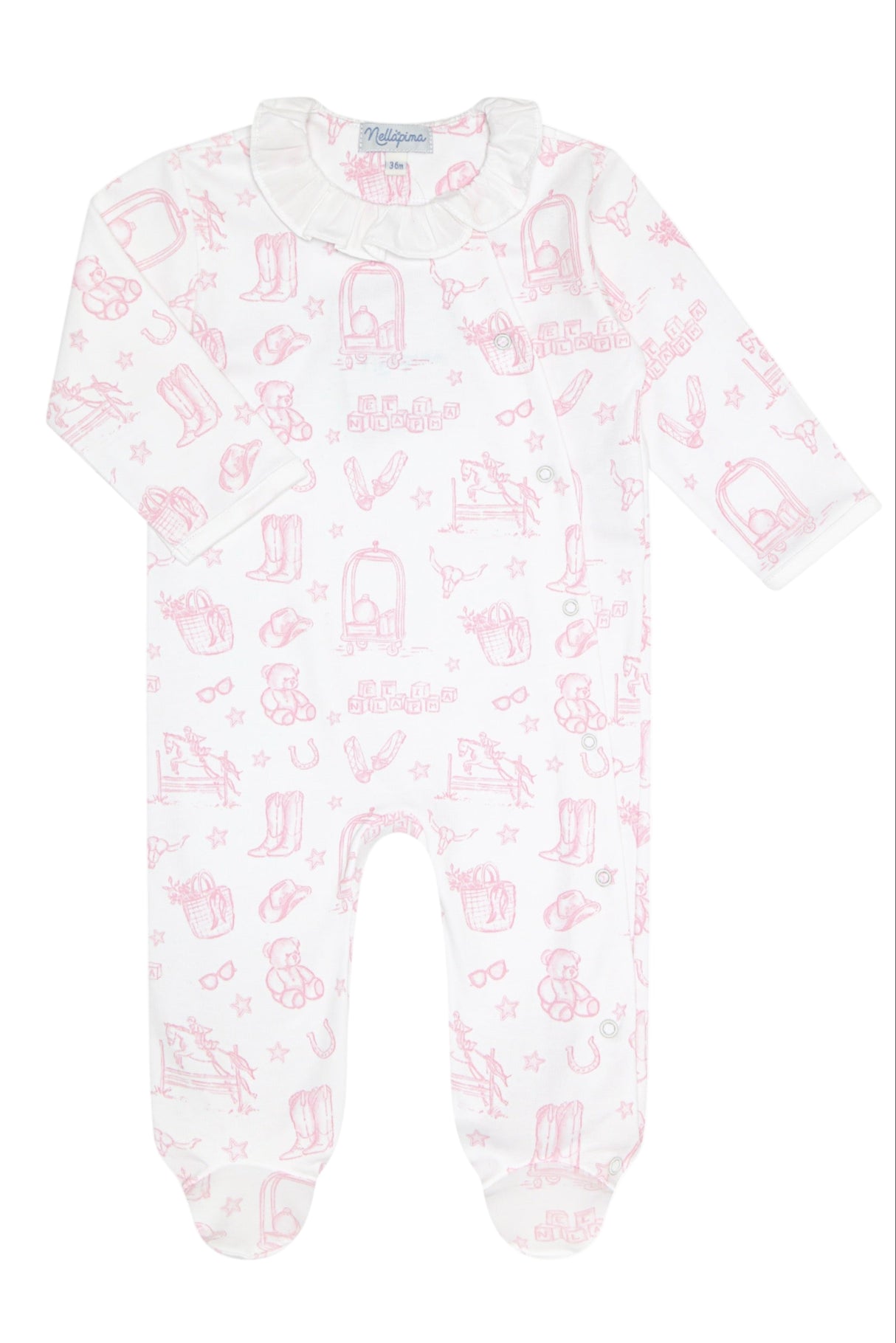 Pink Lone Star Toile Print Crossover Footie - HoneyBug 
