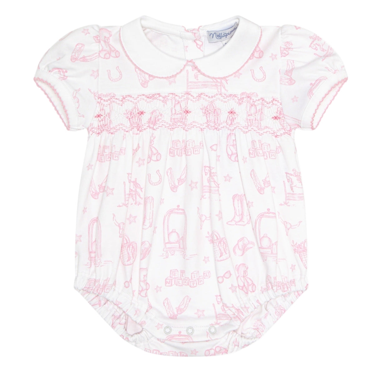 Pink Lone Star Toile Smocked Bubble - HoneyBug 