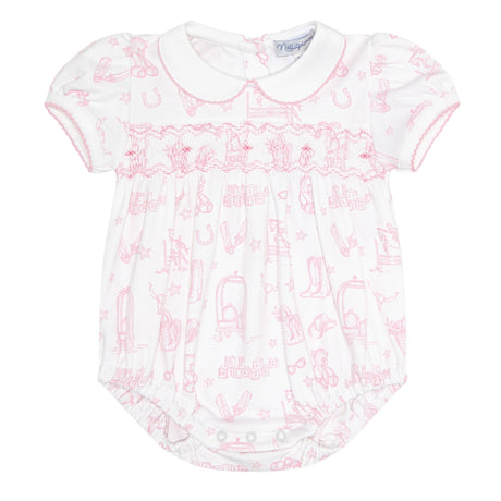 Pink Lone Star Toile Smocked Bubble - HoneyBug 