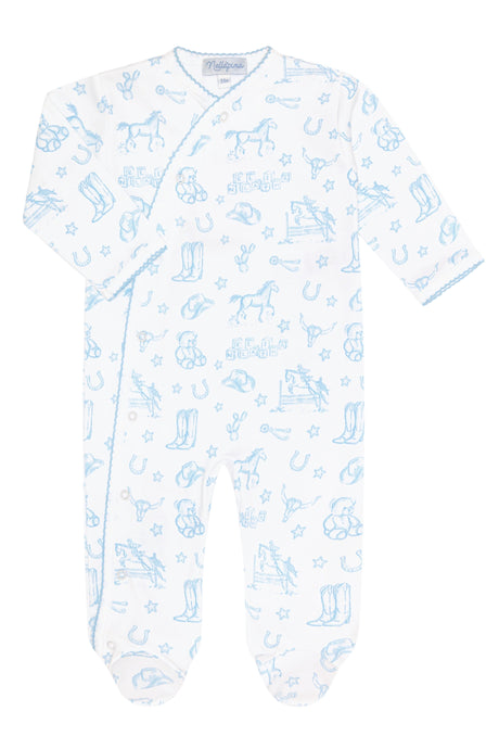 Blue Lone Star Toile Print Crossover Footie - HoneyBug 