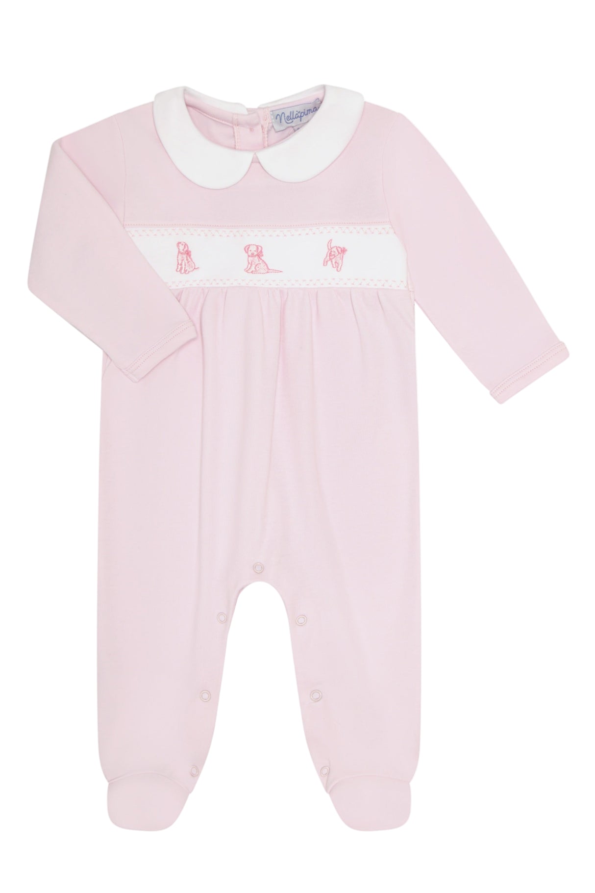 Pink Puppy Love Embroidery Footie - HoneyBug 
