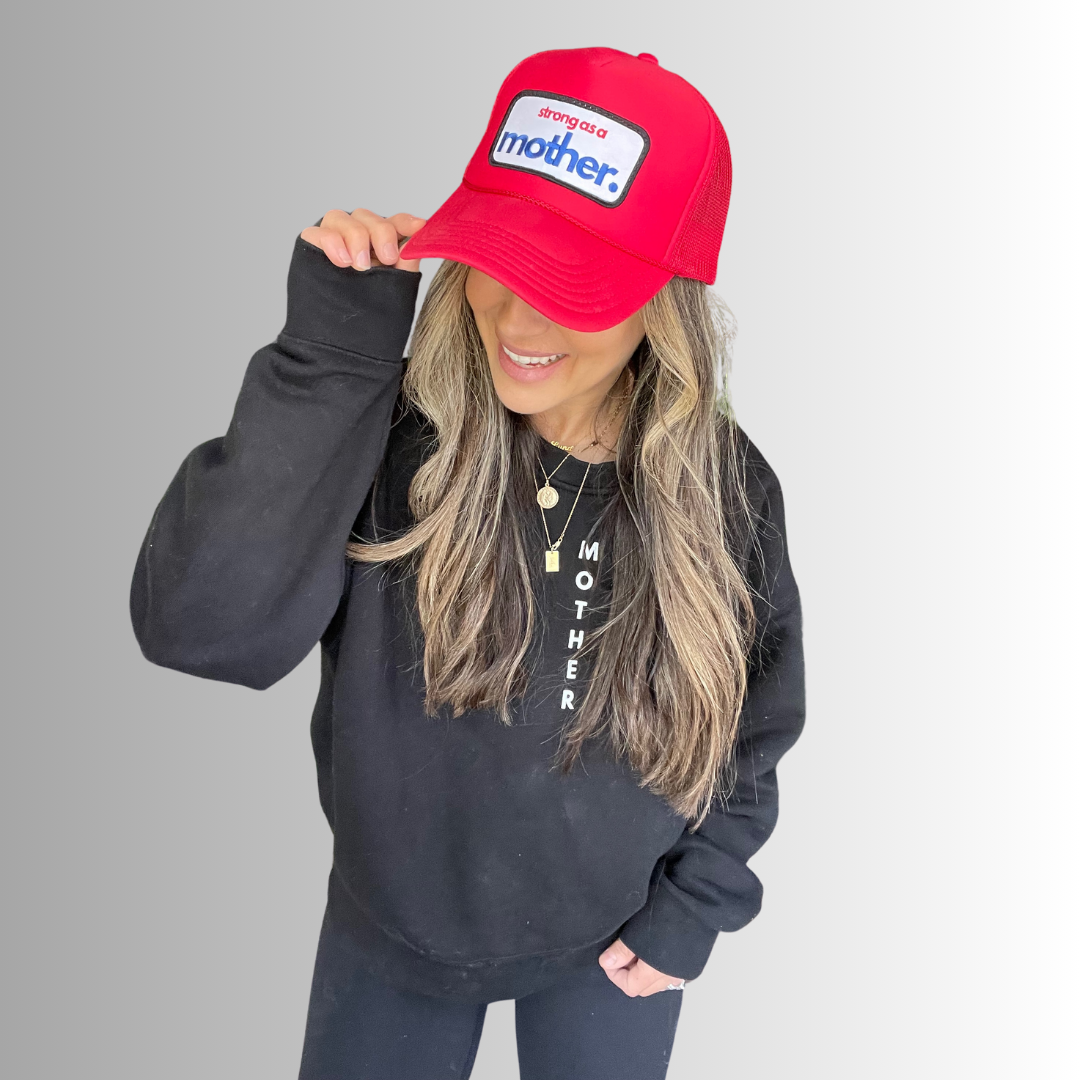 Strong as a mother™ Patch Trucker Hat - Red - HoneyBug 