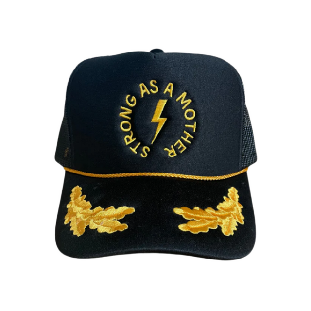 Strong as a mother™ Embroidered Captain Hat - Black and Gold - HoneyBug 
