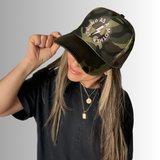 Strong as a mother™ Embroidered Trucker Hat - Camo + Baby Pink - HoneyBug 