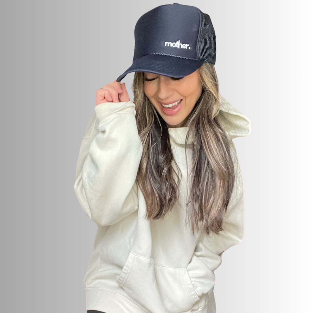 The Mini Mother Embroidered Women's Trucker Hat - Navy - HoneyBug 