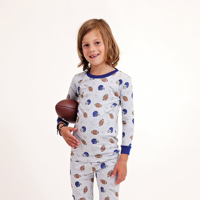 Football Fan Long Sleeve Pajama Set in Gray