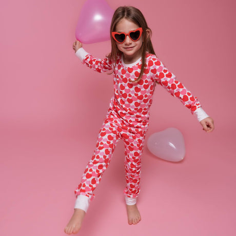 Organic Kids Pajamas - Red & Pink Hearts