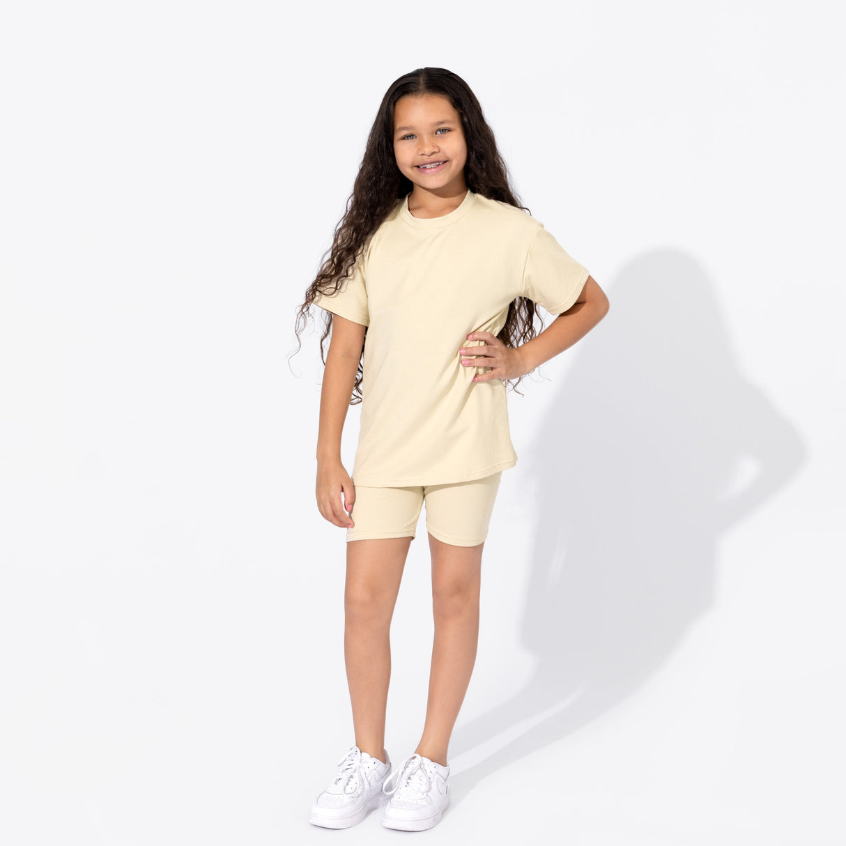Oat Bamboo Blend Kid's Oversized Tee & Biker Short Set - HoneyBug 