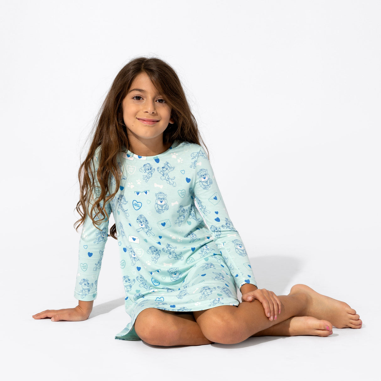 PAW Patrol: I Woof You Blue Bamboo Girls' Long Sleeve Dress - HoneyBug 
