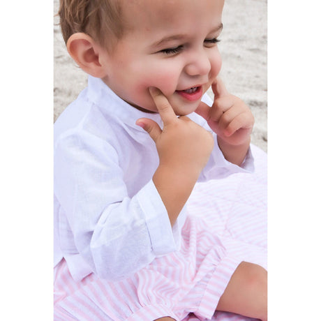 Boys French collar shirt | white linen - HoneyBug 