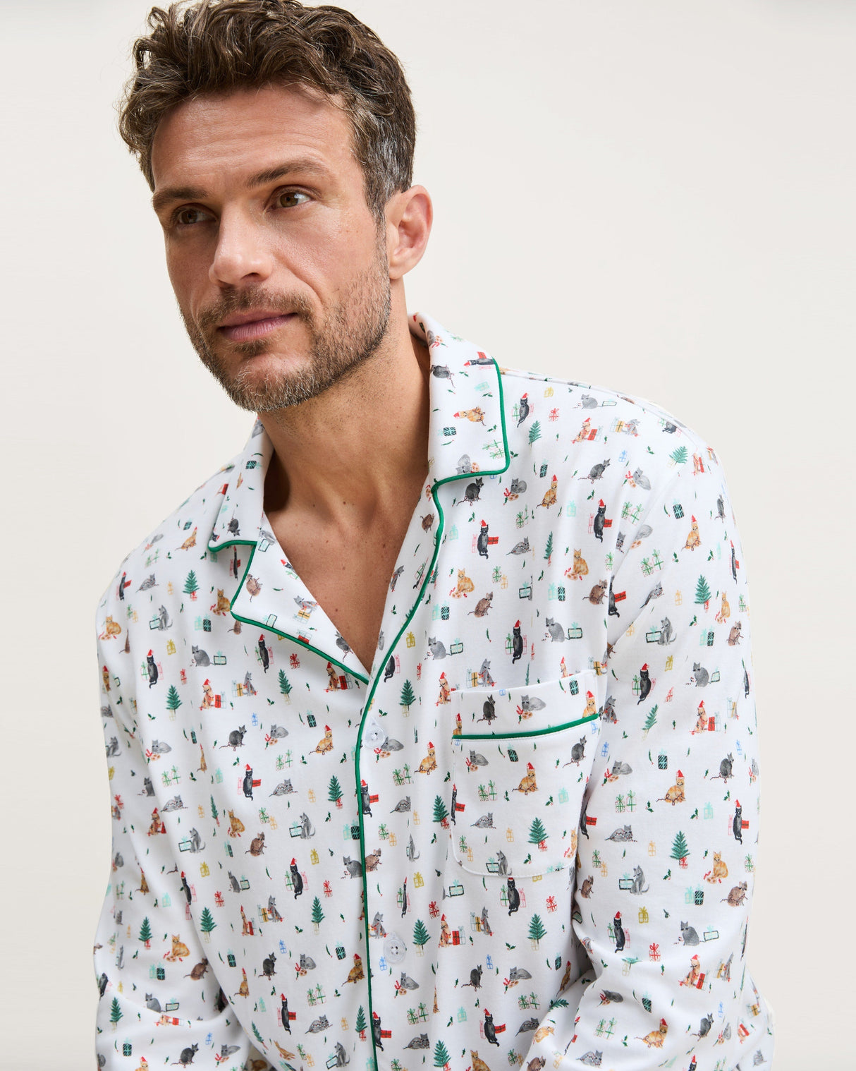 Men's Pima Pajama Set in Merry Meow - HoneyBug 