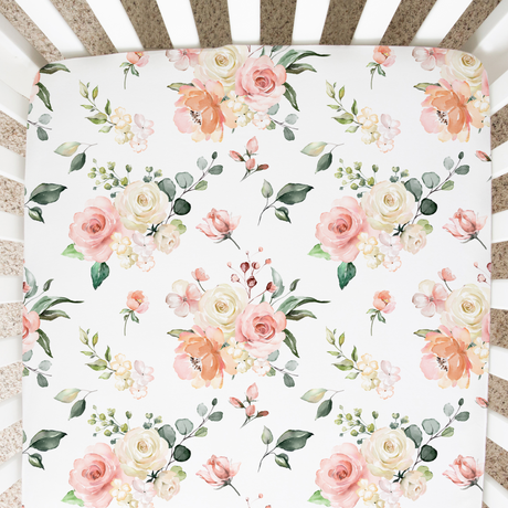 Fitted Crib Sheet - Peach Floral